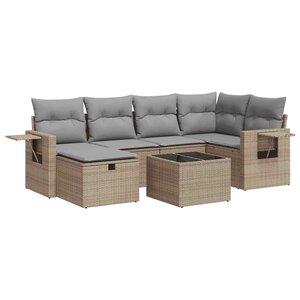 vidaXL Salon de jardin avec coussins 7 Pièces beige résine tressée