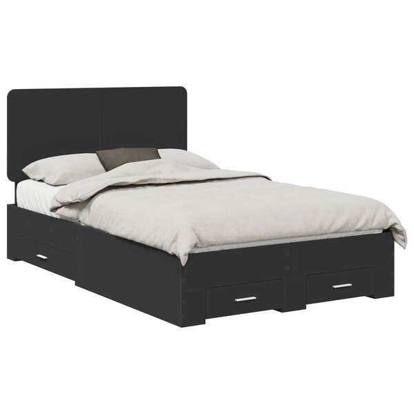vidaXL Cadre de lit avec tiroir Noir 135 x 190 cm Bois d'ingénierie