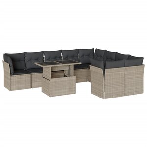 vidaXL Salon de jardin avec coussins 10 Pièces gris clair résine tressée