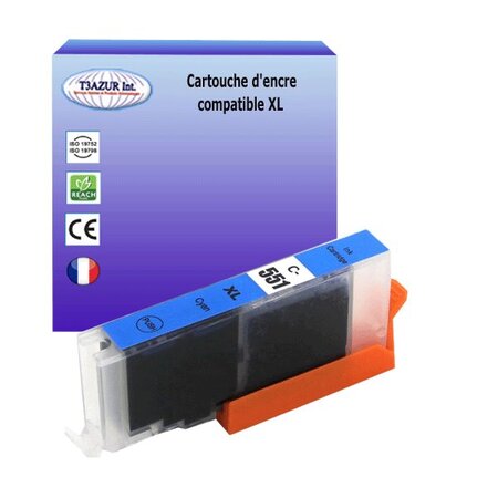 Cartouche compatible avec Canon Pixma MG7150, MG7500, MG7550, MX720, MX725, MX920, MX925 remplace Canon CLI-551 XL Cyan - T3AZUR