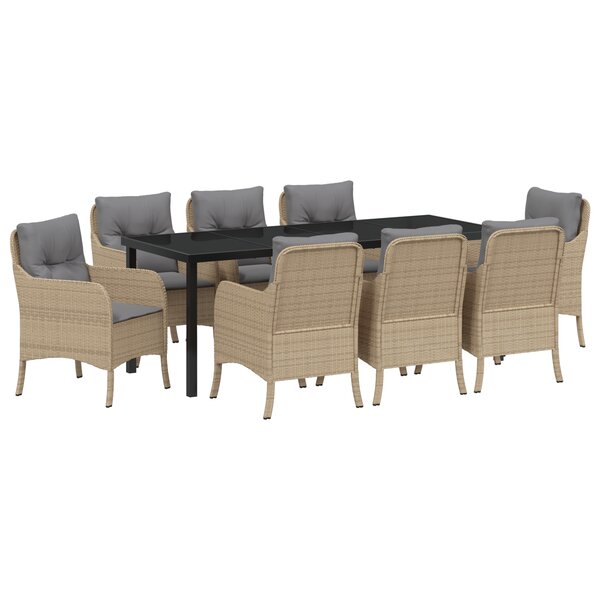 vidaXL Ensemble de 9 pièces de salle à manger de jardin avec coussins Beige Poly Rattan
