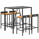 vidaXL Ensemble de bar jardin 5 Pièces noir poly rotin/bois massif acacia
