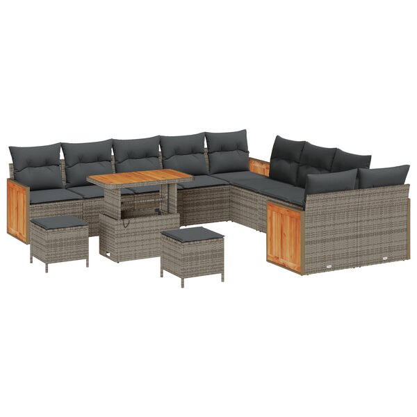 Ensemble de Canapé de Jardin 13 pièces avec Coussins Gris Rattan Acacia