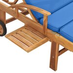 vidaXL Chaise longue avec coussin Bois de teck solide Bleu