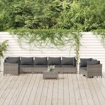 vidaXL Salon de jardin 9 Pièces avec coussins Gris Résine tressée