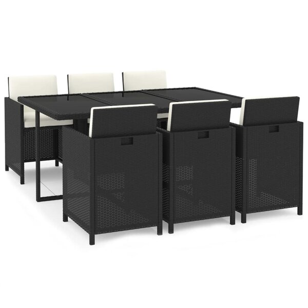 vidaXL Ensemble à manger de jardin coussins 7Pièces Résine tressée Noir