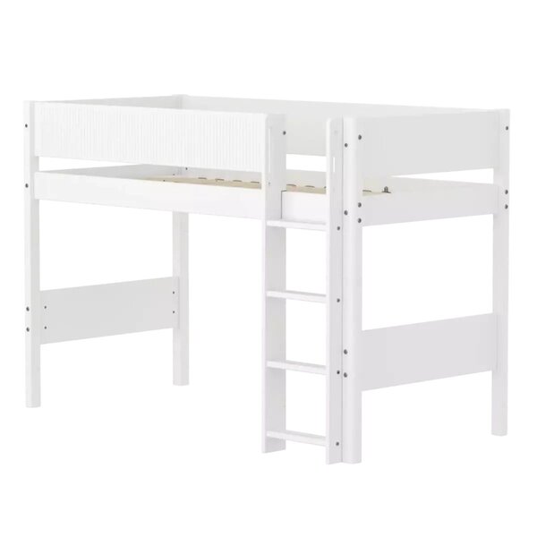 Flexa WHITE Lit sureleve avec echelle droite 90 x 200 cm Barriere pleine Blanc