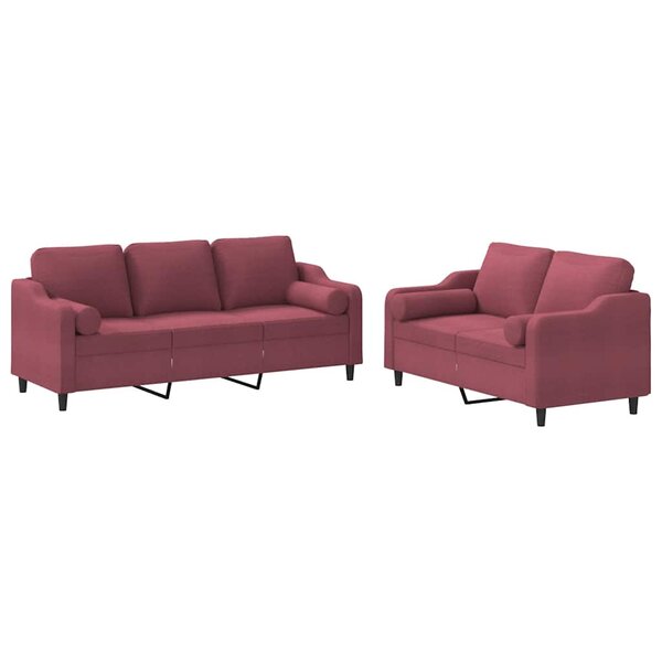 vidaXL Ensemble de canapés 2 Pièces avec coussins rouge bordeaux tissu