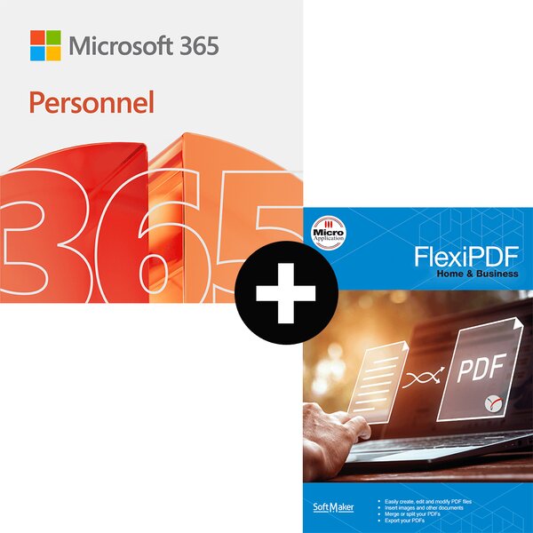 Pack Microsoft 365 Personnel - 1 utilisateur - Abonnement 1 an + FlexiPDF Home & Business - 3 PC - licence perpétuelle