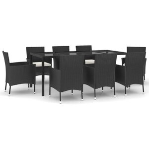 vidaXL Ensemble à manger jardin 9Pièces et coussins noir résine tressée