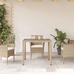 vidaXL Table de jardin dessus en verre beige 90x90x75cm résine tressée