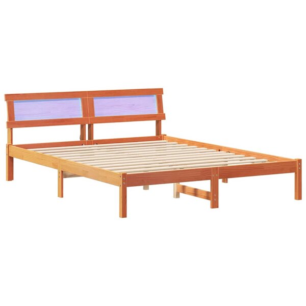 vidaXL Cadre de lit avec tête de lit Brun cire 160 x 200 cm Pin massif