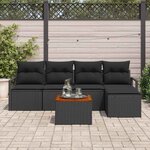 vidaXL Ensemble de canapé de jardin avec coussin 6 Pièces Noir Poly rotin