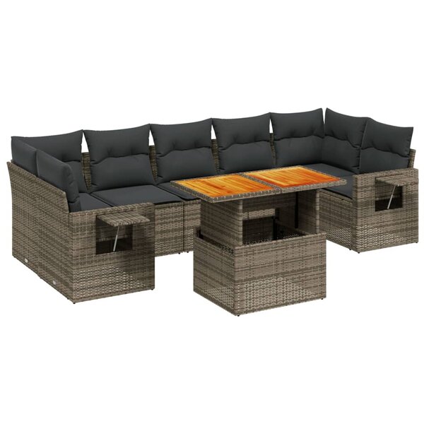 vidaXL Salon de jardin 8 Pièces avec coussins gris résine tressée