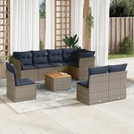 vidaXL Salon de jardin 9 Pièces avec coussins gris résine tressée