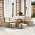 vidaXL Ensemble de canapé de jardin 9 Pièces Beige Poly rotin