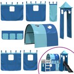 vidaXL Lit superposé avec toboggan et rideaux bleu 90x190 cm