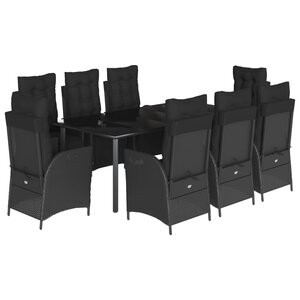 vidaXL Ensemble à manger de jardin 9Pièces coussins noir résine tressée