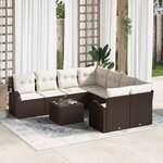 vidaXL Ensemble de canapé de jardin avec coussin 9 Pièces Marron et Crème