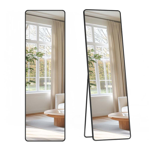 Miroir pleine longueur 150 x 40 cm miroir sur pied rectangulaire cadre en alliage d'aluminium verre trempé pour chambre à coucher salon garde-robe noir 12_0006610