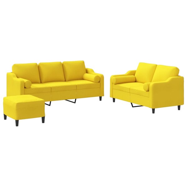 vidaXL Ensemble de canapés 3 Pièces avec coussins jaune clair tissu