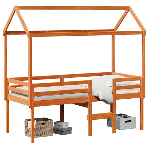 vidaXL Lit haut sans matelas cire marron 90x200 cm bois de pin massif