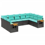 vidaXL Salon de jardin 9 Pièces avec coussins noir résine tressée