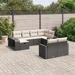 vidaXL Salon de jardin 10 Pièces avec coussins noir résine tressée