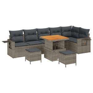 vidaXL Ensemble de canapé de jardin 9 Pièces Gris polyrotin