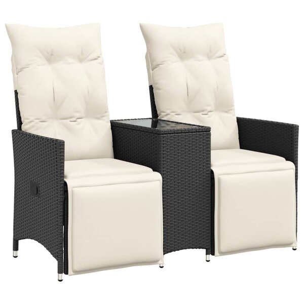 vidaXL Canapé de jardin inclinable 2 places avec table noir poly rotin