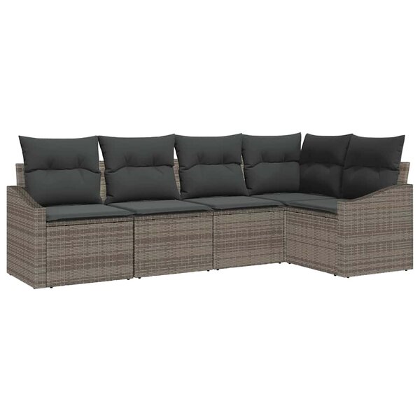 vidaXL Ensemble de canapé de jardin 5 Pièces Gris Poly rotin