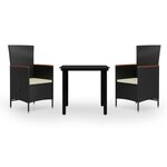 vidaXL Ensemble à manger de jardin avec coussins 3 Pièces noir