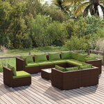 vidaXL Salon de jardin 10 Pièces avec coussins Résine tressée Marron