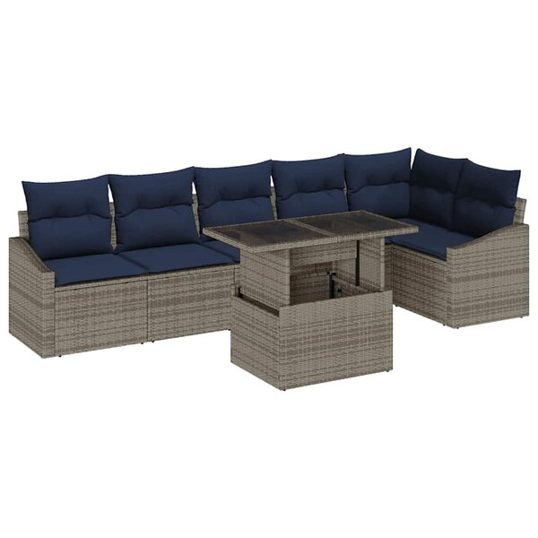 vidaXL Ensemble de canapé de jardin avec coussin 7 Pièces Gris et marine