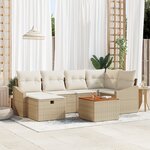 vidaXL Ensemble de canapés de jardin de 7 pièces avec coussins beige en poly rattan