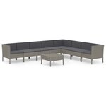 vidaXL Salon de jardin 9 Pièces avec coussins Résine tressée Gris
