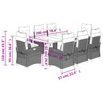 vidaXL Ensemble à manger de jardin et coussins 9 Pièces marron poly rotin