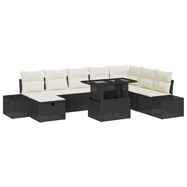 vidaXL Ensemble de canapé de jardin 9 Pièces Noir polyrotin