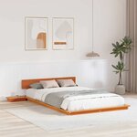 vidaXL Cadre de Lit au Sol avec Tables de Nuit Marron Ciré 135x190cm Bois Massif