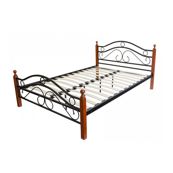 Design metal lit double 140 x 200 cadre de lit lattes bois neuf noir brun