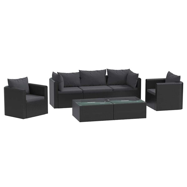 vidaXL Salon de jardin 7 Pièces avec coussins Résine tressée Noir