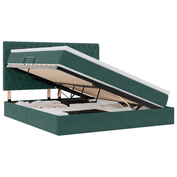vidaXL Lit de rangement LED avec matelas Vert foncé 160 x 200 cm