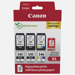 Pack de 3 cartouches d'encre 8286B015 Noir et couleurs Marque Canon + 50 Papier photo (8286B015)
