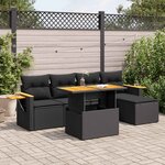 vidaXL Salon de jardin 6 Pièces avec coussins noir résine tressée acacia