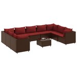 vidaXL Salon de jardin 10 Pièces avec coussins marron résine tressée