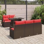 vidaXL Ensemble de canapé de jardin 6 Pièces Marron et rouge polyrotin