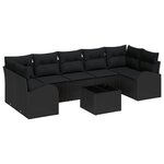 Ensemble de Canapé 8 Pièces de Jardin avec Coussins Noirs en Rattan Poly