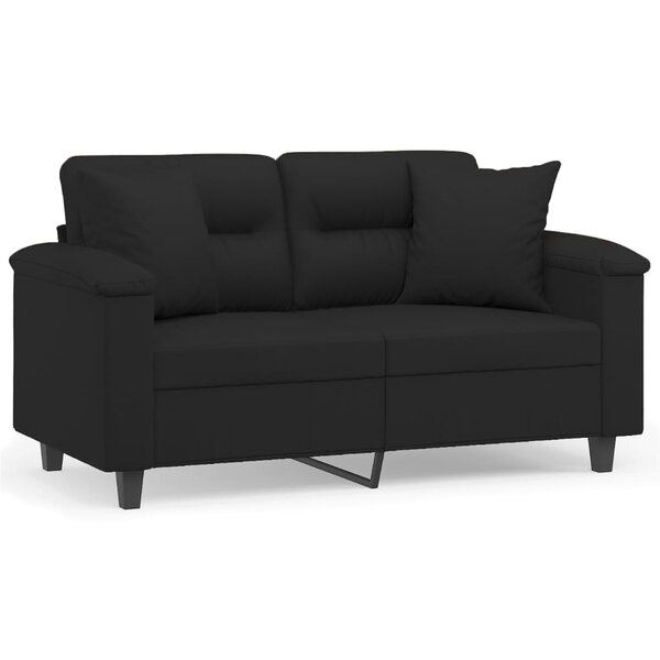 vidaXL Canapé 2 places avec oreillers noir 120 cm tissu microfibre