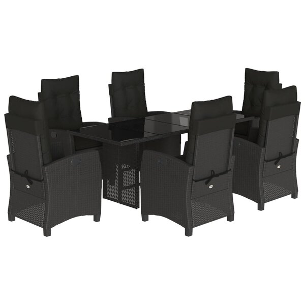 vidaXL Ensemble à manger de jardin coussins 7Pièces Noir Résine tressée