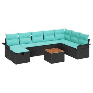 vidaXL Ensemble de canapé de jardin avec coussin 9 Pièces Noir Poly rotin